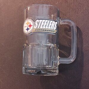 Pittsburgh Steelers Glass Beer Mug, w/ Pewter Logo